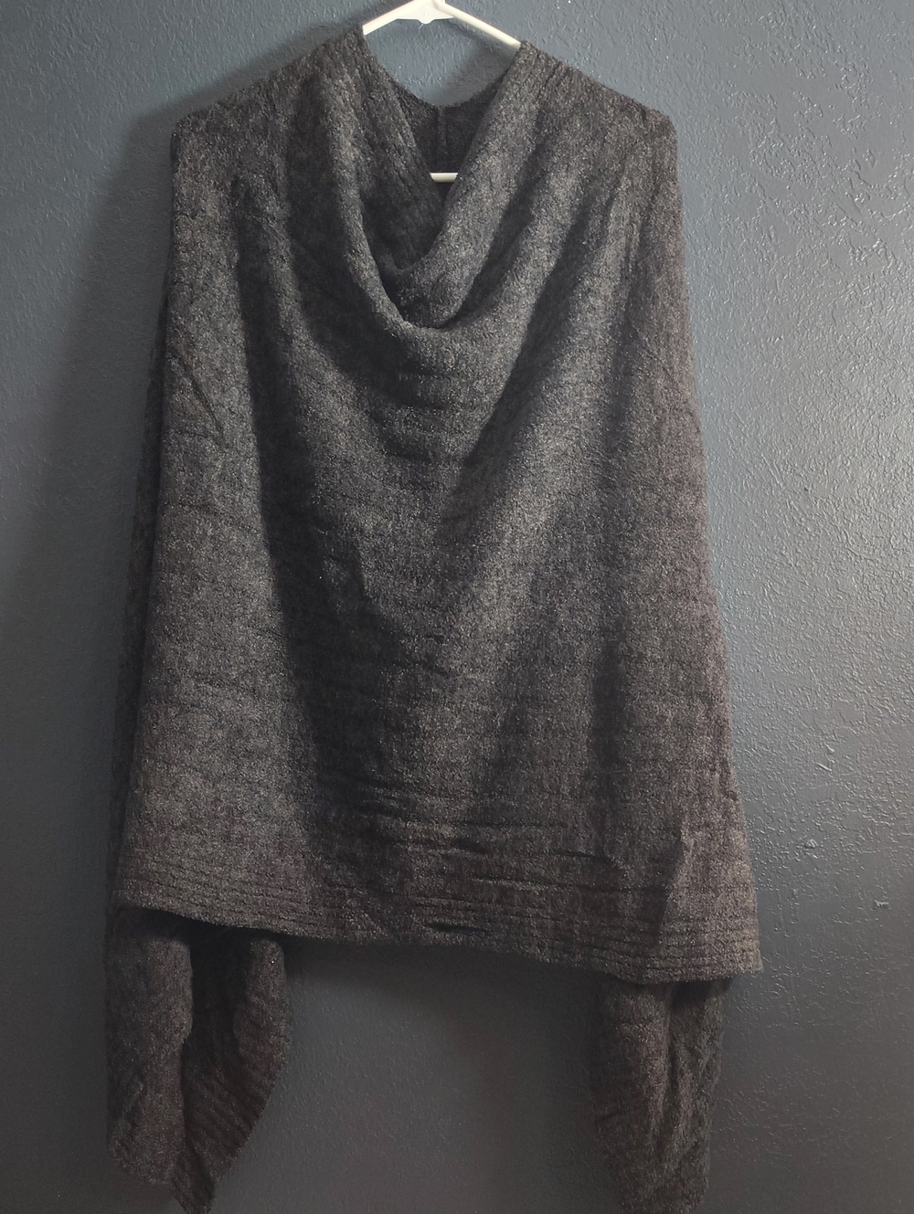 Barefoot Dreams CozyChic Cowl Neck Poncho Wrap in carbon Dark gray Heather OS